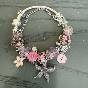 Women's Unbranded Silver and Pink Charm Bracelet
